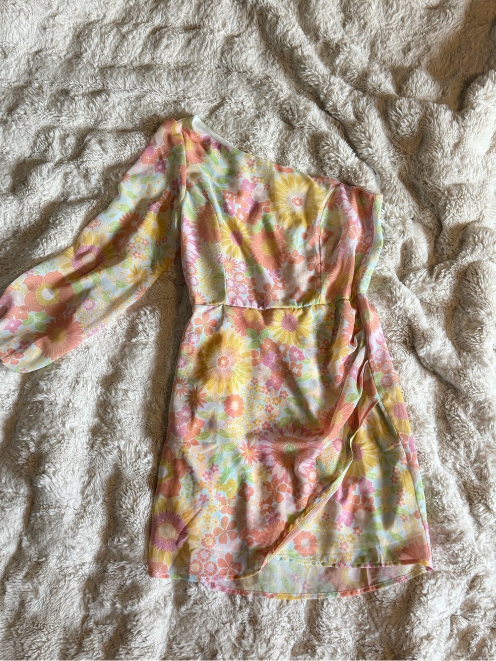Peach Love California One-Shoulder Pastel Floral Dress - Pink, Yellow, Green